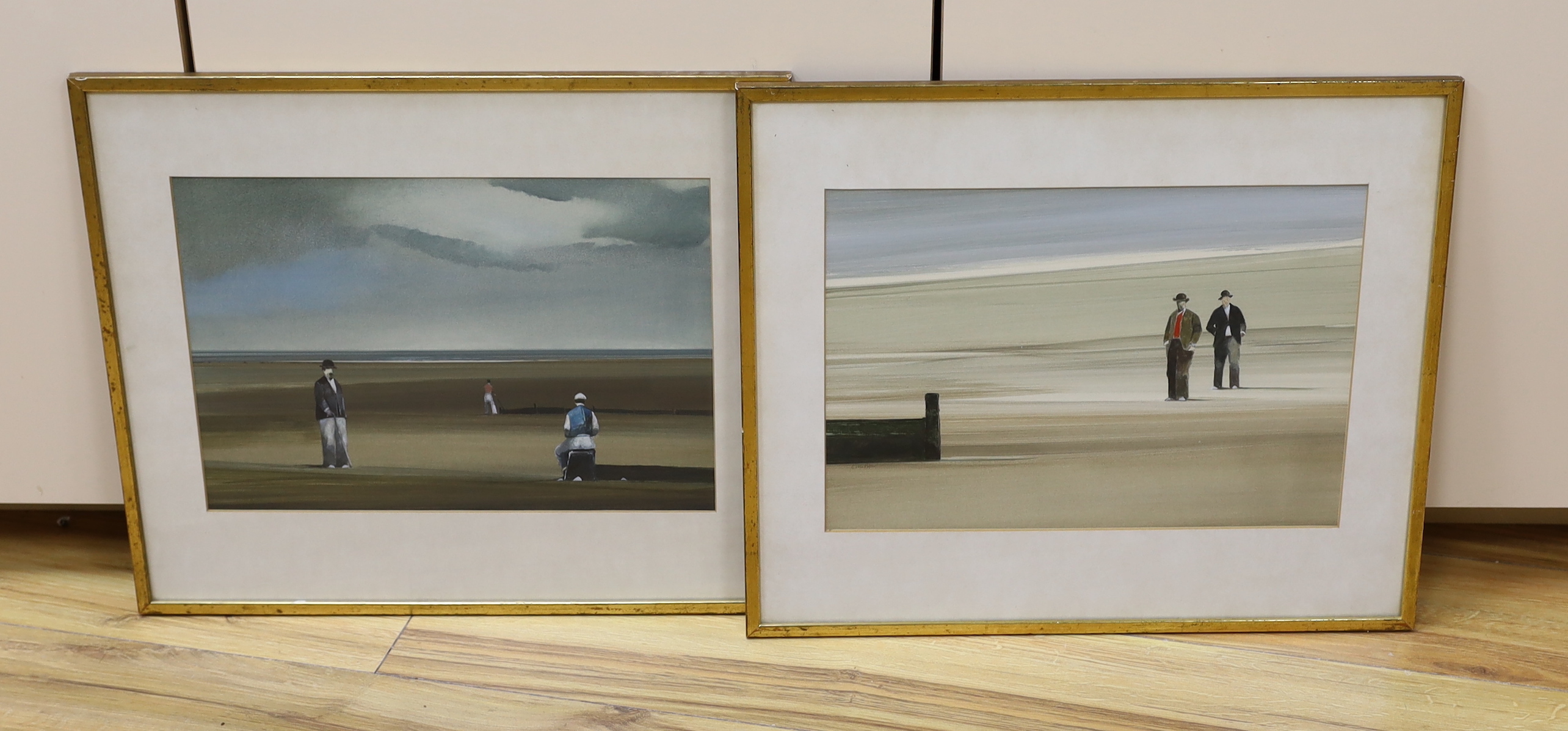 John Bond (b.1945) pair of watercolours, Norfolk beach scenes, signed, 36 x 25cm